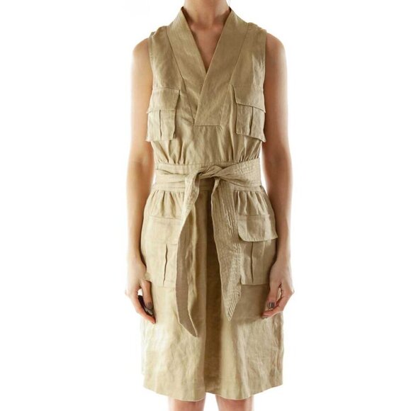 Laundry Dresses & Skirts - Laundry Beige Metallic Linen Day Dress With Sash